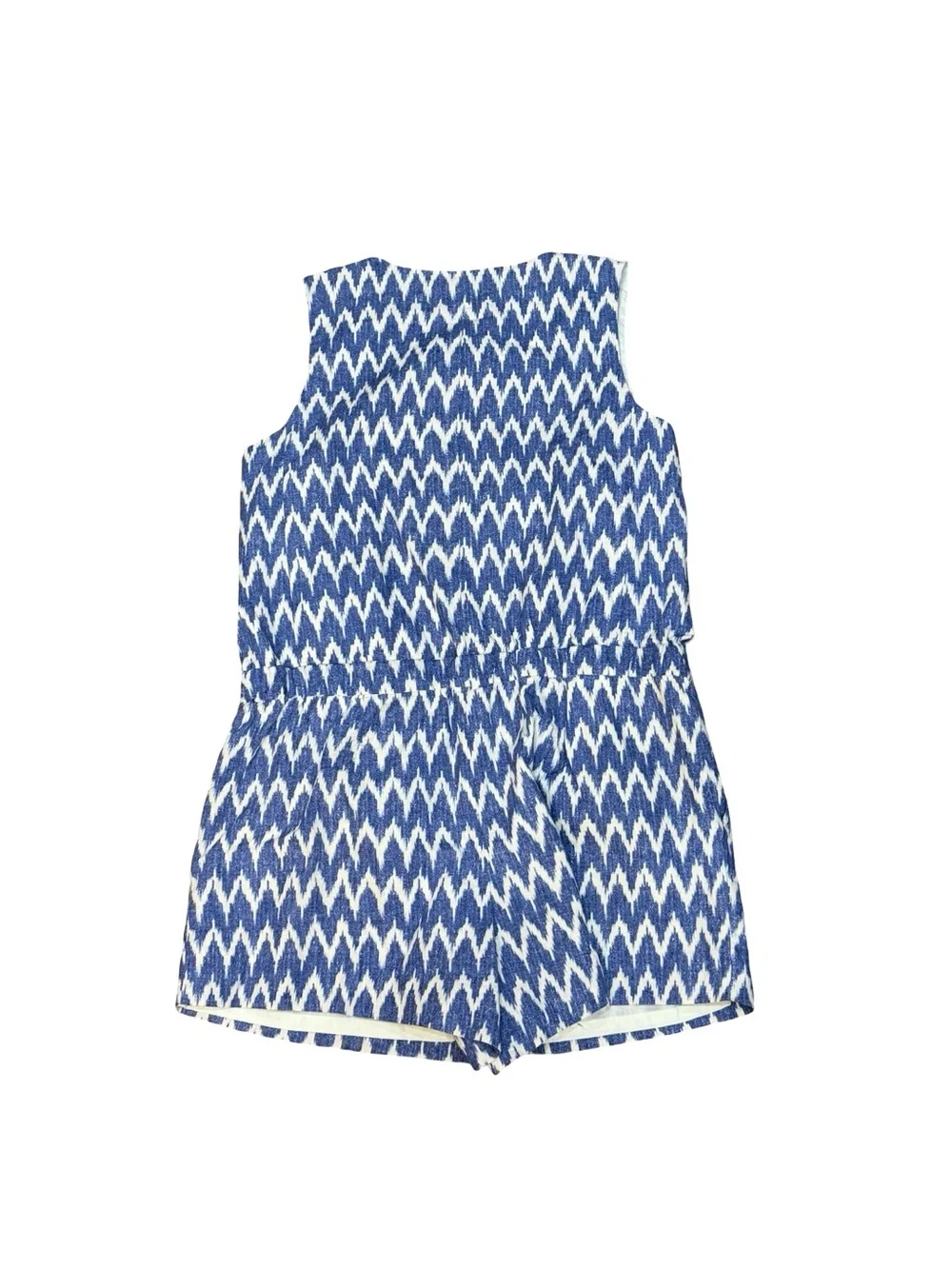 🌟 J.Crew Factory Blue & White Linen Blend Sleeveless Romper Women's Size 12